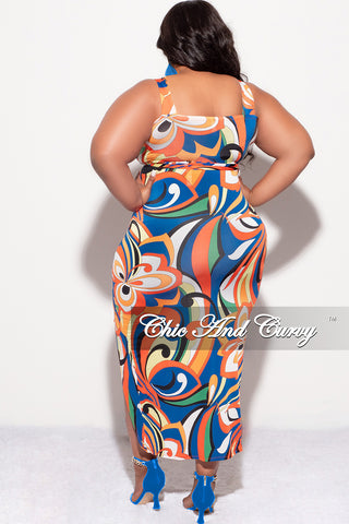 Final Sale Plus Size 2pc Ruched Skirt Set in Multi Color Design Print