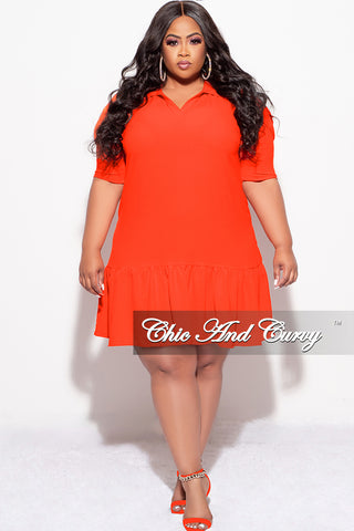 Final Sale Plus Size Collar Skater Dress in Orange