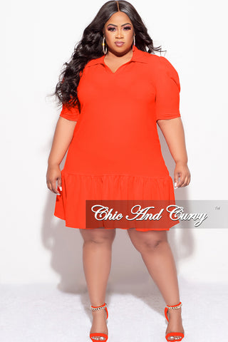 Final Sale Plus Size Collar Skater Dress in Orange