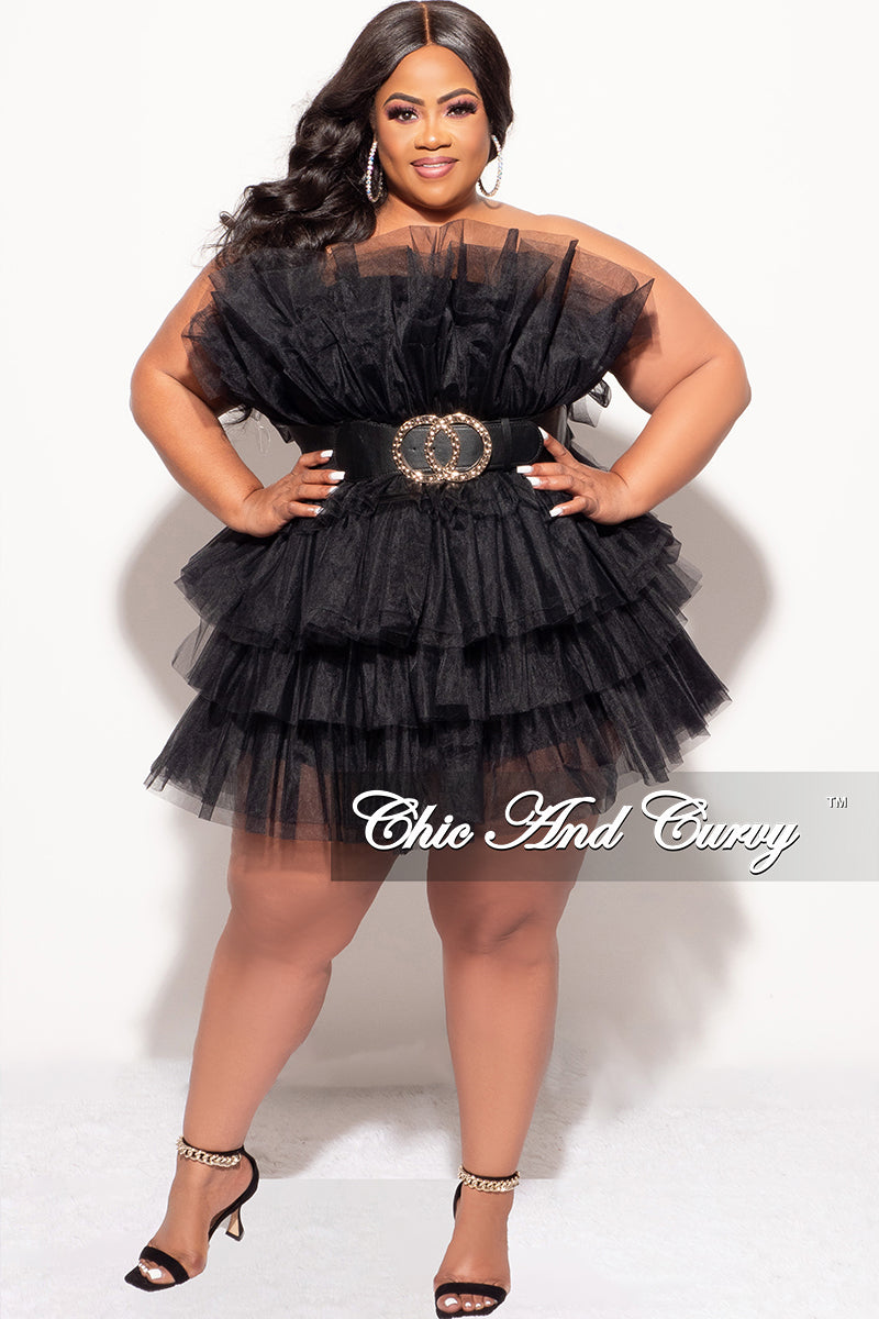 Final Sale Plus Strapless Tiered Tulle Mini Dress in Black