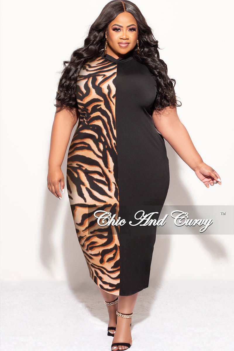 Final Sale Plus Size Colorblock Dress in Tiger Print and Black