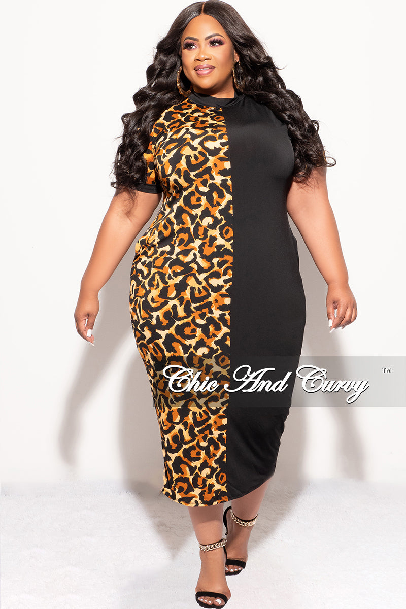 Final Sale Plus Size Colorblock Dress in Animal Print and Black