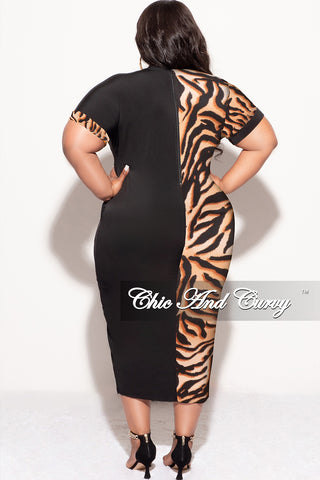 Final Sale Plus Size Colorblock Dress in Tiger Print and Black
