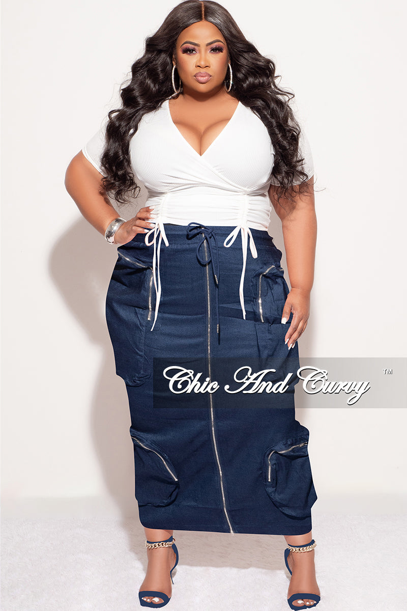Final Sale Plus Size Cargo Skirt in Dark Blue Denim