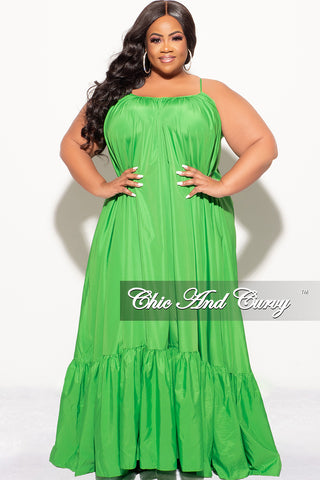 Final Sale Plus Size Spaghetti Strap Peasant Maxi Dress in Green