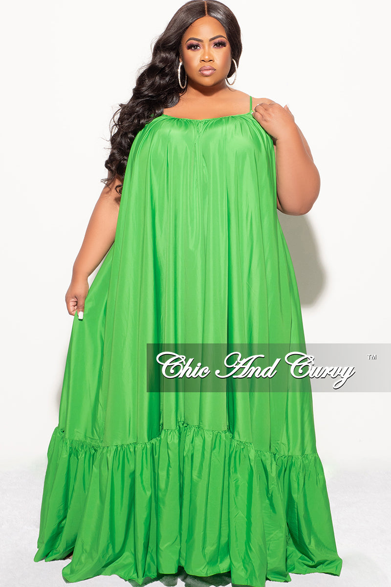 Final Sale Plus Size Spaghetti Strap Peasant Maxi Dress in Green Chic And Curvy Final Sale Plus Size Spaghetti Strap Peasant Maxi Dress in Green Chic And Curvy