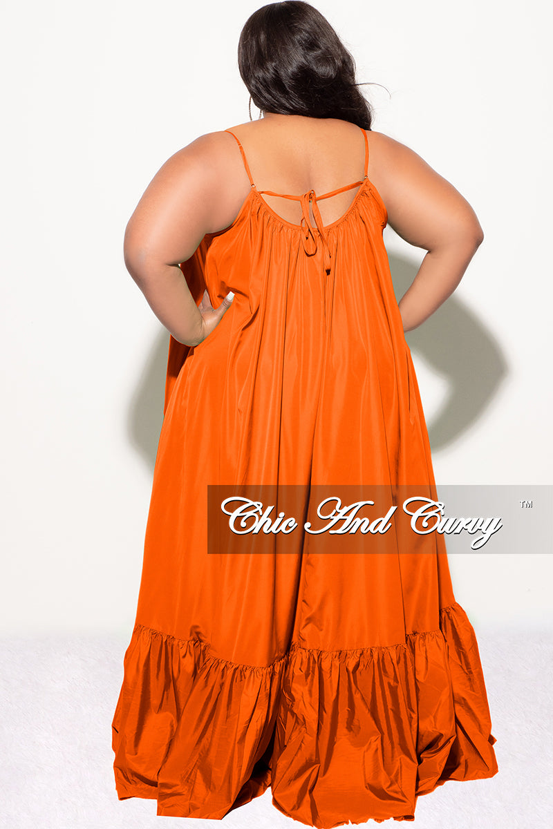 Final Sale Plus Size Spaghetti Strap Peasant Maxi in Neon Orange
