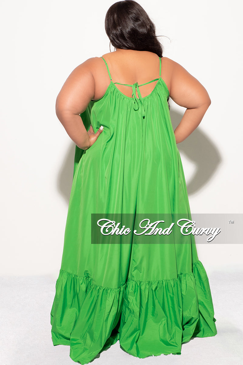Final Sale Plus Size Spaghetti Strap Peasant Maxi Dress in Green