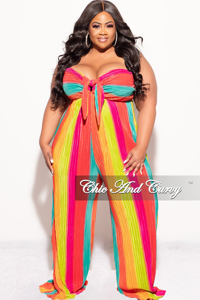 Final Sale Plus Size Strapless Pleated Jumpsuit In Multi Color