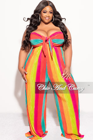 Final Sale Plus Size Strapless Pleated Jumpsuit In Multi Color
