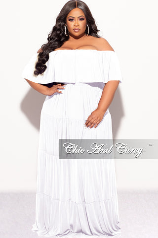 Final Sale Plus Size Off The Shoulder Tiered Maxi Dress in White