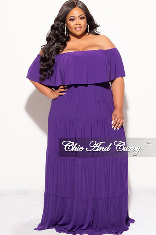 Final Sale Plus Size Off The Shoulder Tiered Maxi Dress in Purple