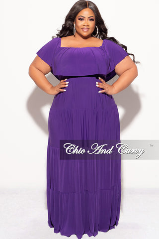Final Sale Plus Size Off The Shoulder Tiered Maxi Dress in Purple