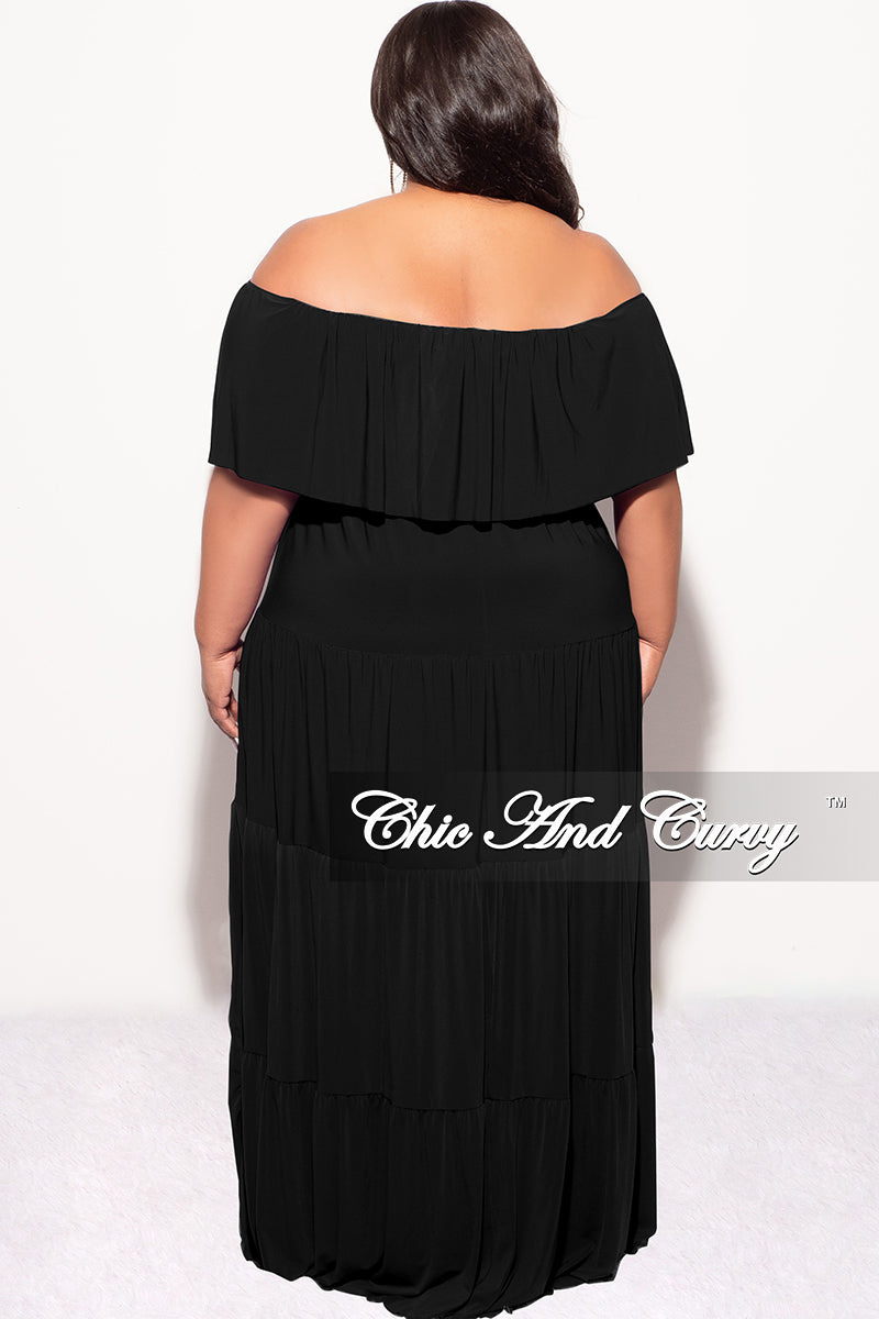 Final Sale Plus Size Off The Shoulder Tiered Maxi Dress in Black