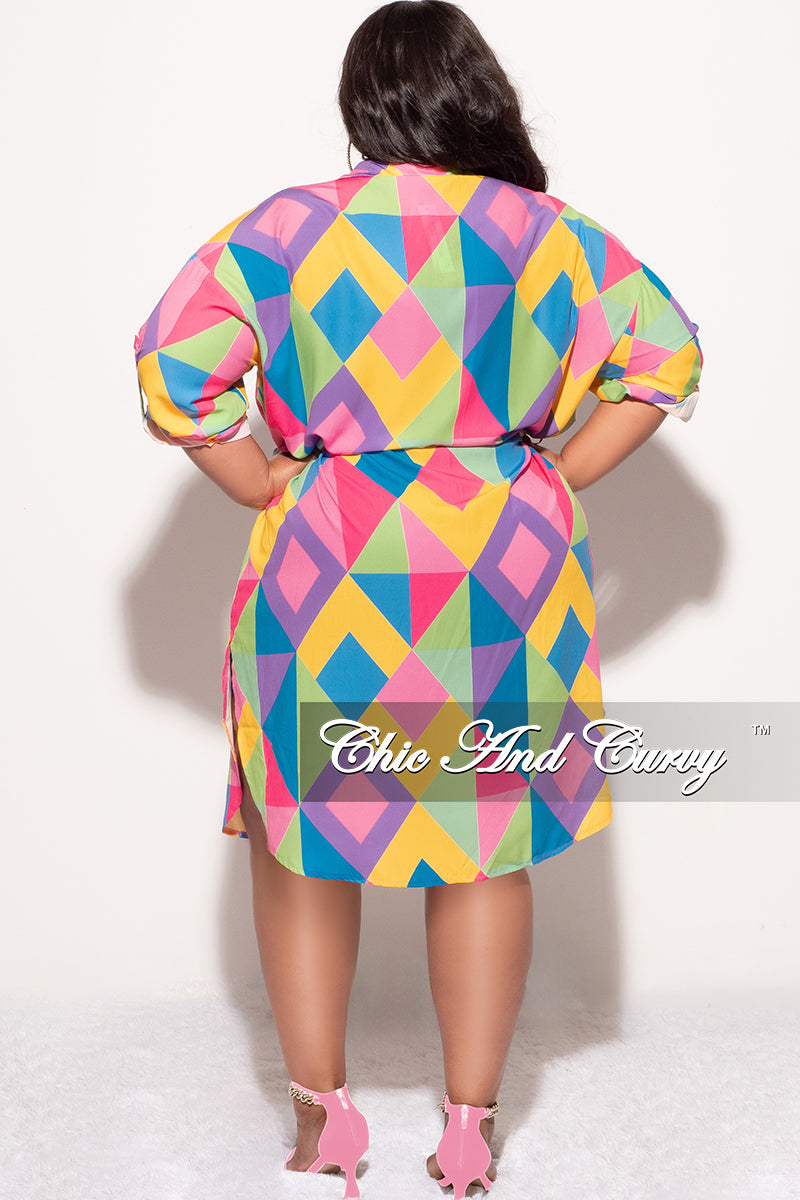Final Sale Plus Size Shirt Dress in Multi-Color Stripe Print