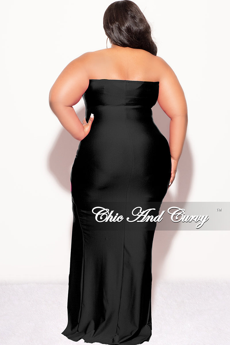 Final Sale Plus Size Strapless Ruffle Dress with Slit in Black