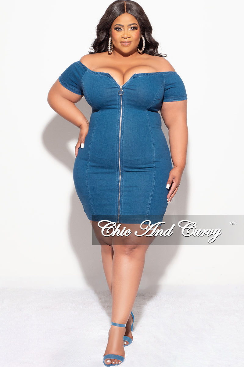 Final Sale Plus Size Off The Shoulder Denim Dress with Front