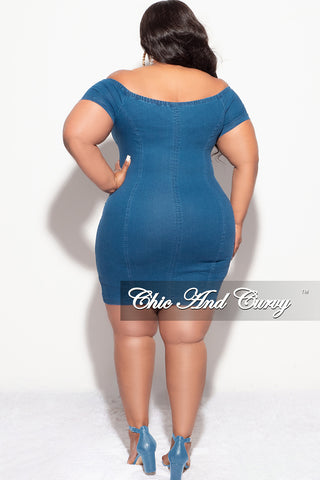 Final Sale Plus Size Off The Shoulder Denim Dress with Front Zipper - 3X 22 Final Sale Plus Size Off The Shoulder Denim Dress with Front Zipper - 3X 22