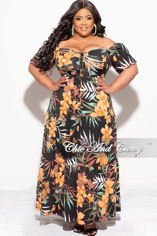 Final Sale Plus Size Short Sleeve Tiered Maxi Dress in Black Floral Print