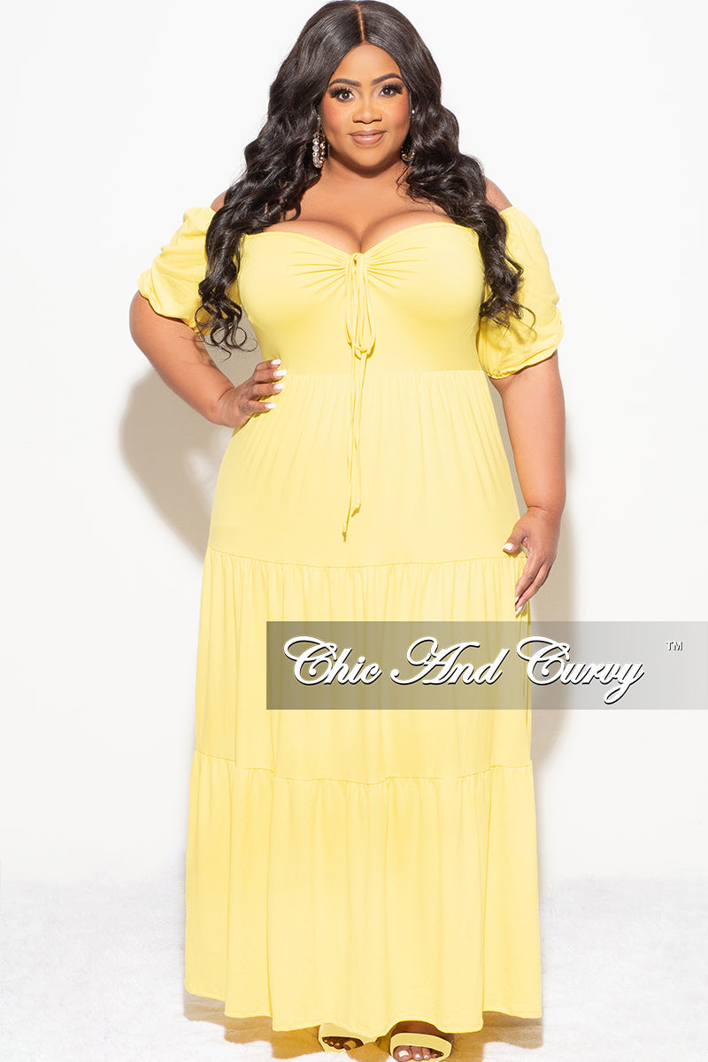 Final Sale Plus Size Short Sleeve Tiered Maxi Dress in Yellow