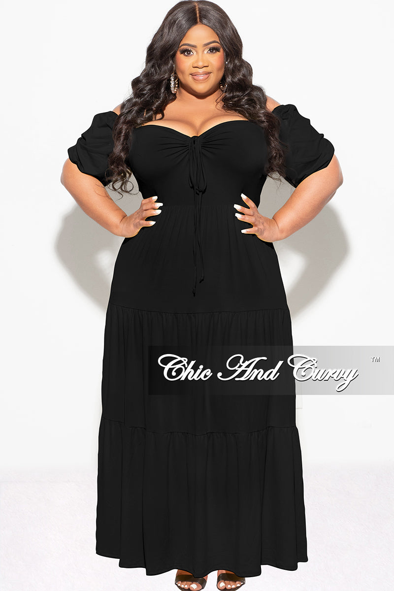 Final Sale Plus Size Short Sleeve Tiered Maxi Dress in Black