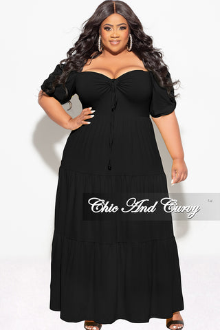 Final Sale Plus Size Short Sleeve Tiered Maxi Dress in Black