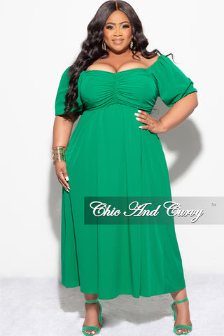 Final Sale Plus Size Dress with Ruched Front Bust in Green