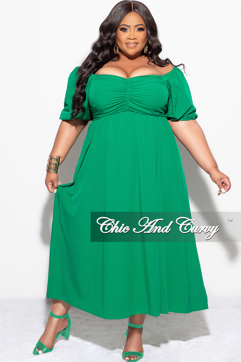Final Sale Plus Size Dress with Ruched Front Bust in Green