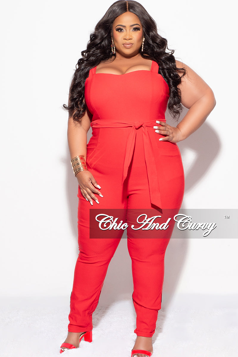 Final Sale Plus Size Sleeveless Cargo Jumpsuit in Red