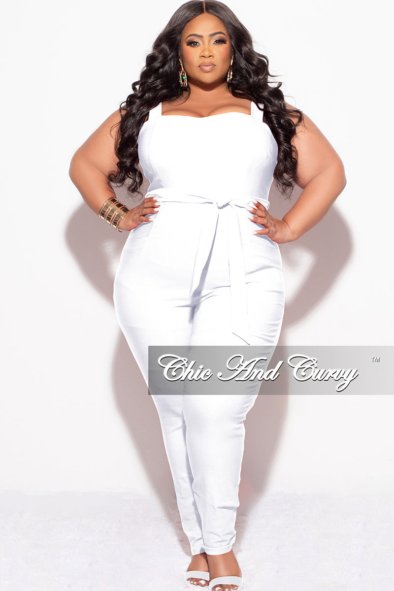 Final Sale Plus Size Sleeveless Cargo Jumpsuit in White