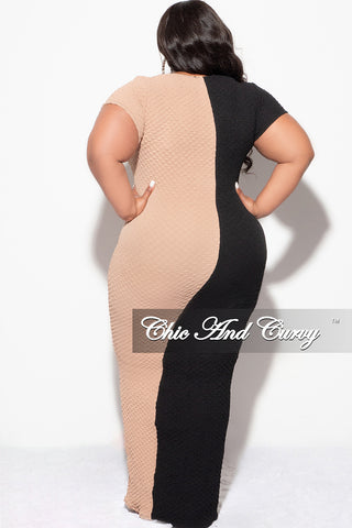 Final Sale Plus Size BodyCon Midi Dress in Black & Taupe