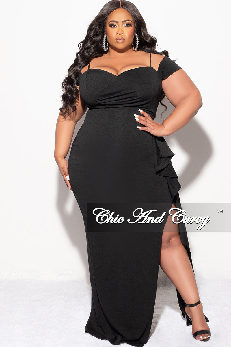 Final Sale Plus Size Cold Shoulder Gown with Side Ruffle and Slit in B –  Chic And Curvy