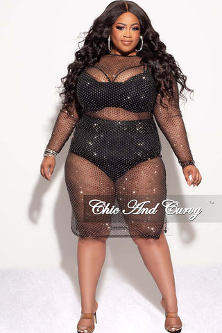 Final Sale Size 2pc Sheer Diamond Studded Top and Skirt Set In Bl – Chic And Curvy