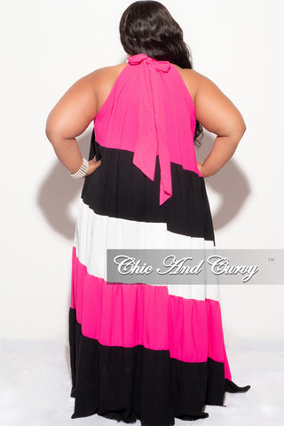Final Sale Plus Size Halter Maxi Dress In Pink Black and White