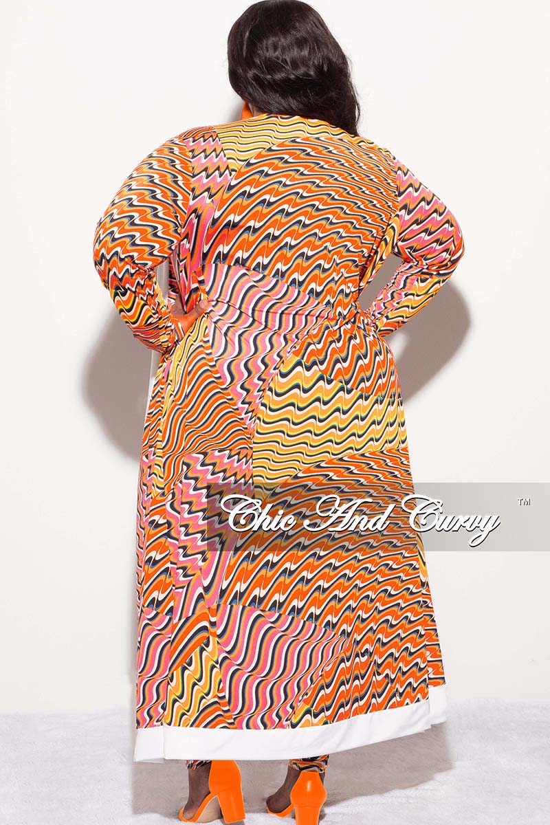 Final Sale Plus Size 2pc Duster & Spaghetti Strap Jumpsuit Set in Orange Multi Color Print