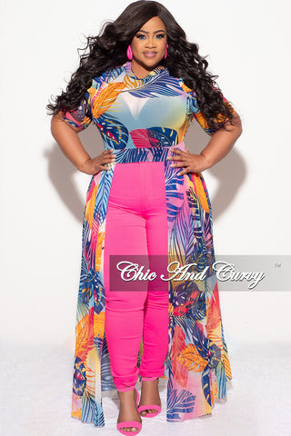 Final Sale Plus Size Mesh Top with Train in Multi Color Leaf Print
