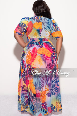 Final Sale Plus Size Mesh Top with Train in Multi Color Leaf Print