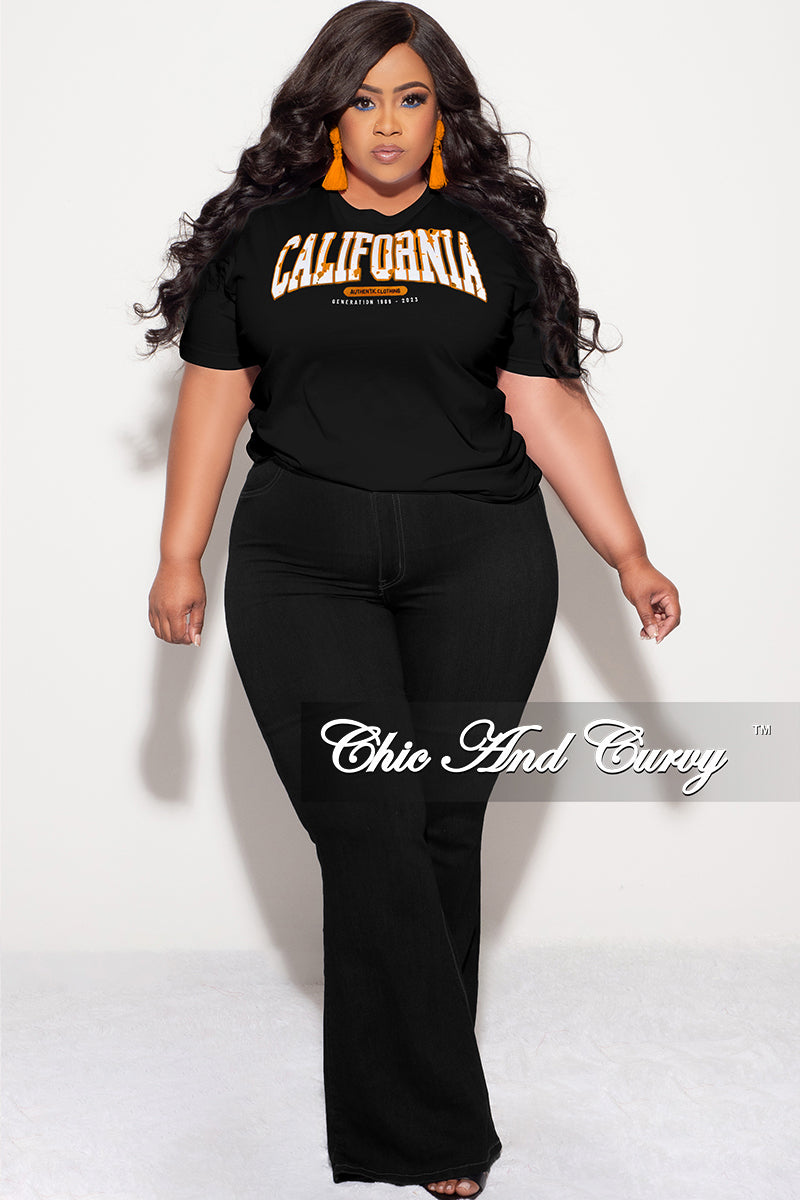 Final Sale Plus Size Short Sleeve "CALIFORNIA" Graphic T-Shirt in Black