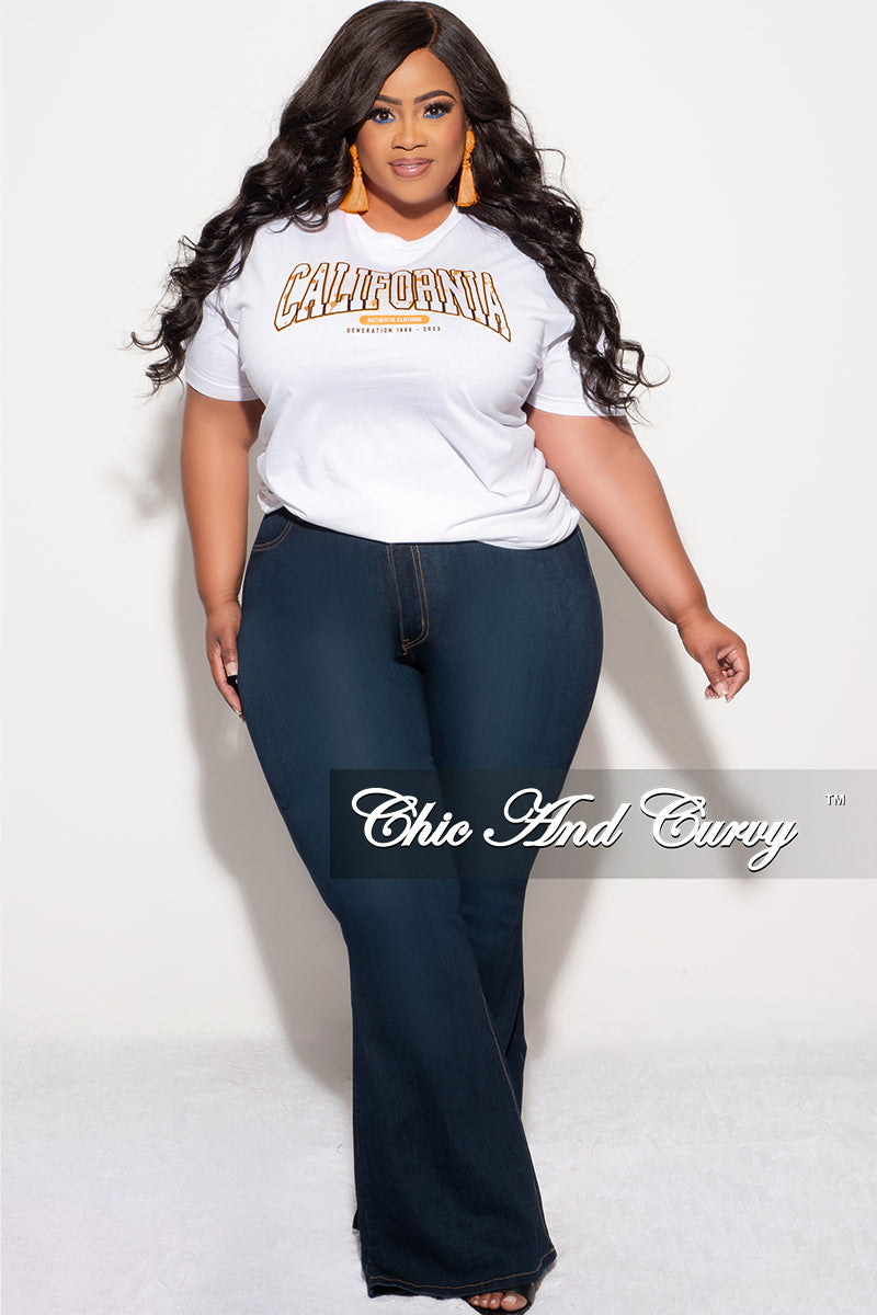 Final Sale Plus Size Short Sleeve "CALIFORNIA" Graphic T-Shirt in White and Orange
