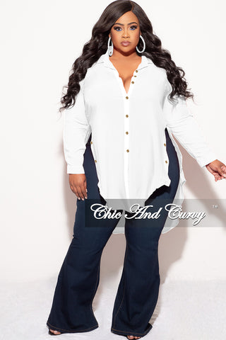 Final Sale Plus Size Collar Button Up High-Low Top in White