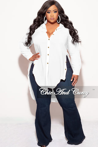 Final Sale Plus Size Collar Button Up High-Low Top in White