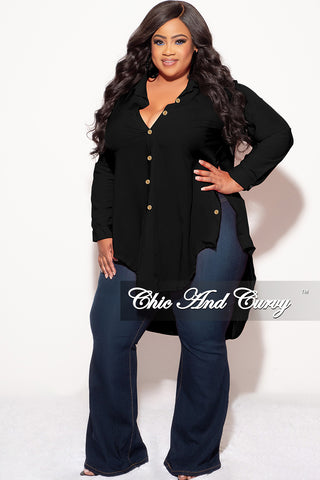 Final Sale Plus Size Final Sale Plus Size Collar Button Up High-Low Top in Black