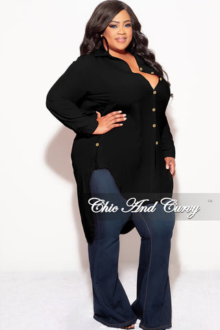 Final Sale Plus Size Final Sale Plus Size Collar Button Up High-Low Top in Black