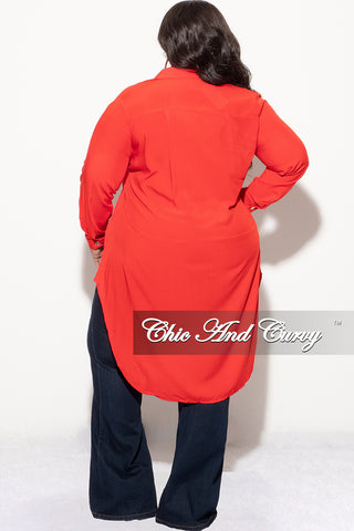 Final Sale Plus Size Final Sale Plus Size Collar Button Up High-Low Top in Red