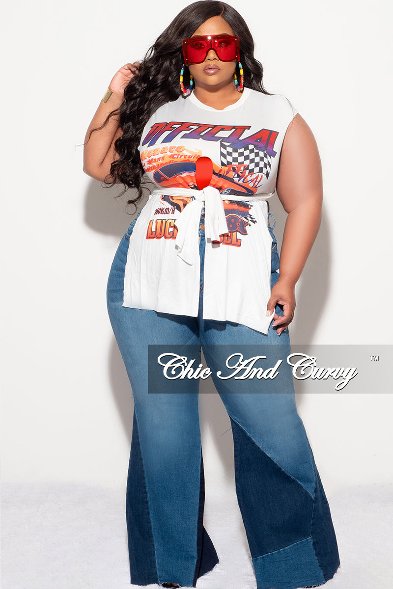 Final Sale Plus Size Short Sleeve "OFFICIAL" Graphic T-Shirt with Cutouts in White