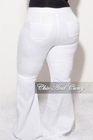 Final Sale Plus Size Wide Leg Distressed Knee Denim Jeans in White