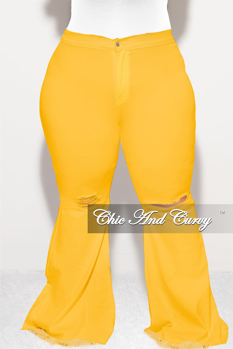 Final Sale Plus Size Wide Leg Denim Jeans with Distressed Knee in Mustard Yellow - 1x 14/16 Final Sale Plus Size Wide Leg Denim Jeans with Distressed Knee in Mustard Yellow - 1x 14/16