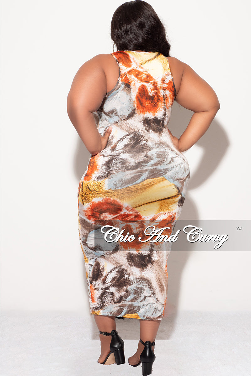 Final Sale Plus Size One Shoulder Ring Cut Out BodyCon Dress in Red Mustard and Brown