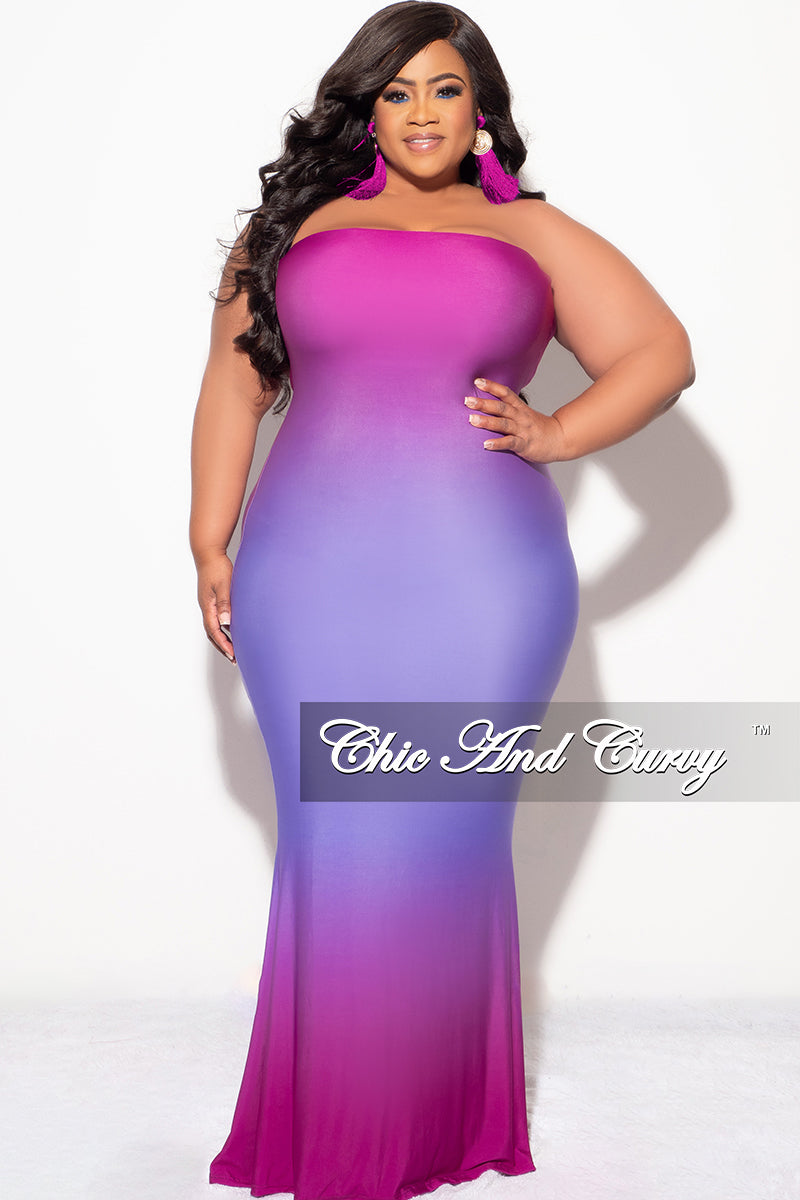 Final Sale Plus Size Strapless Mermaid Maxi Dress in Purple Magenta Ombre