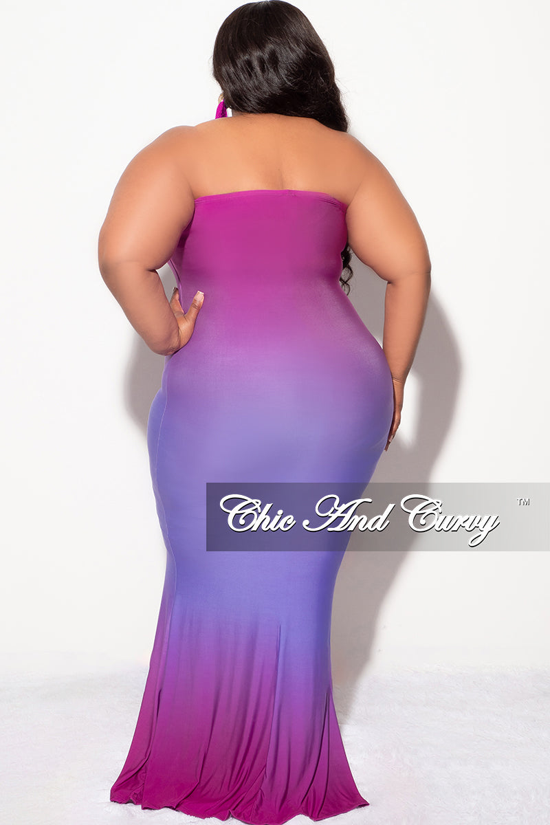 Final Sale Plus Size Strapless Mermaid Maxi Dress in Purple Magenta Ombre